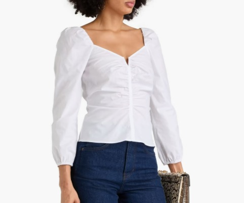 VERONICA BEARD Zhou ruched stretch-cotton poplin top - white - 14