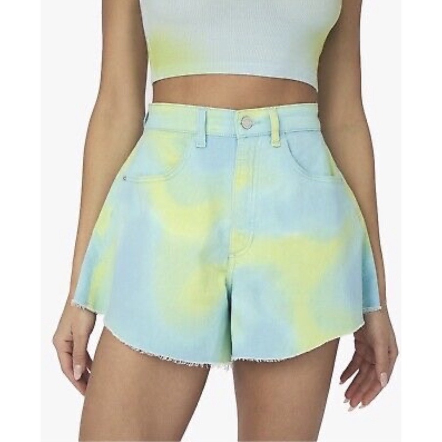 We Wore What Flare Bell Shorts Tie Dye Green Yellow 27