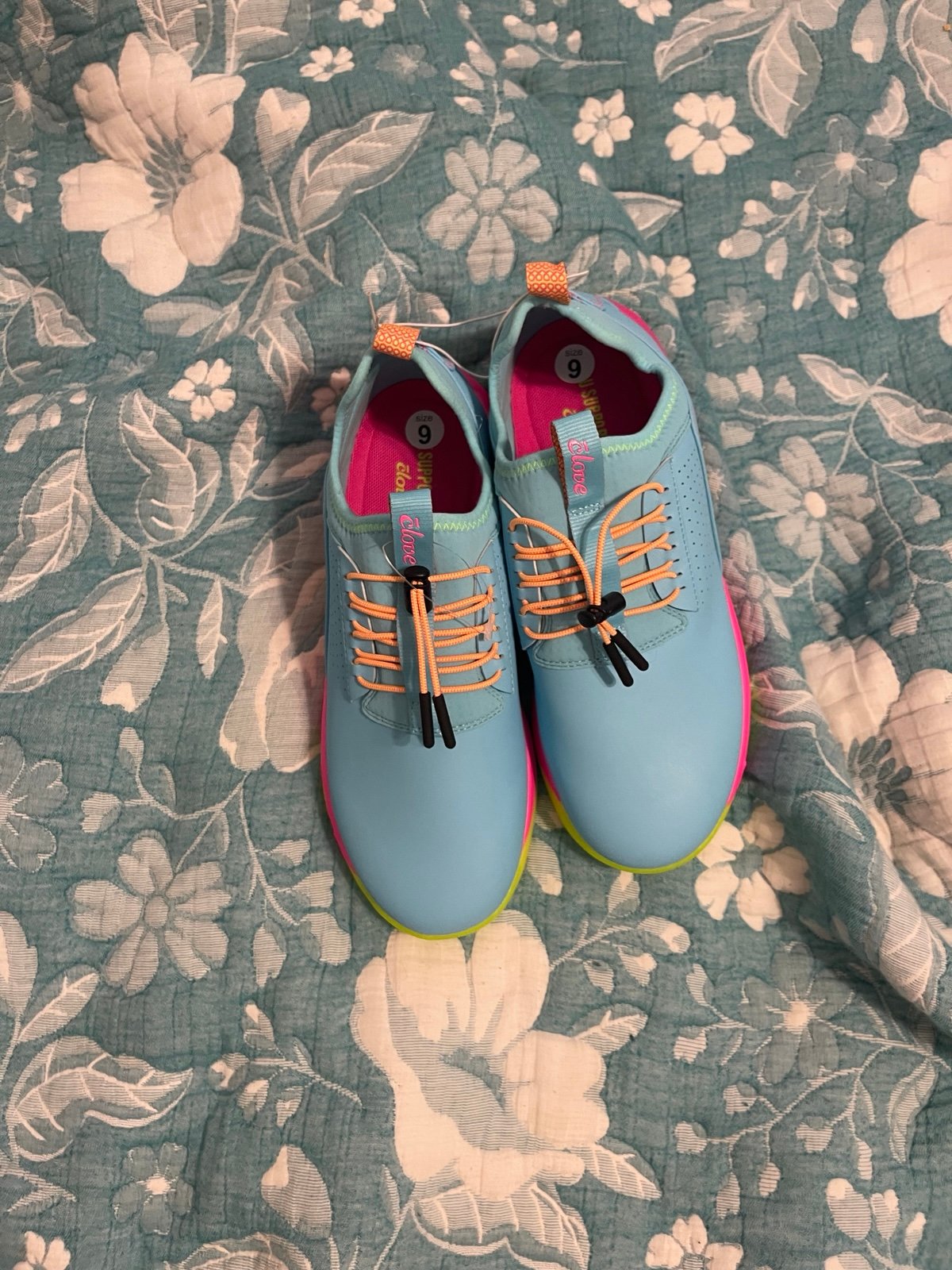 Clove Supernova Nursing Shoes Turquoise Blue Pink Slip On Sneaker Drawstring W9
