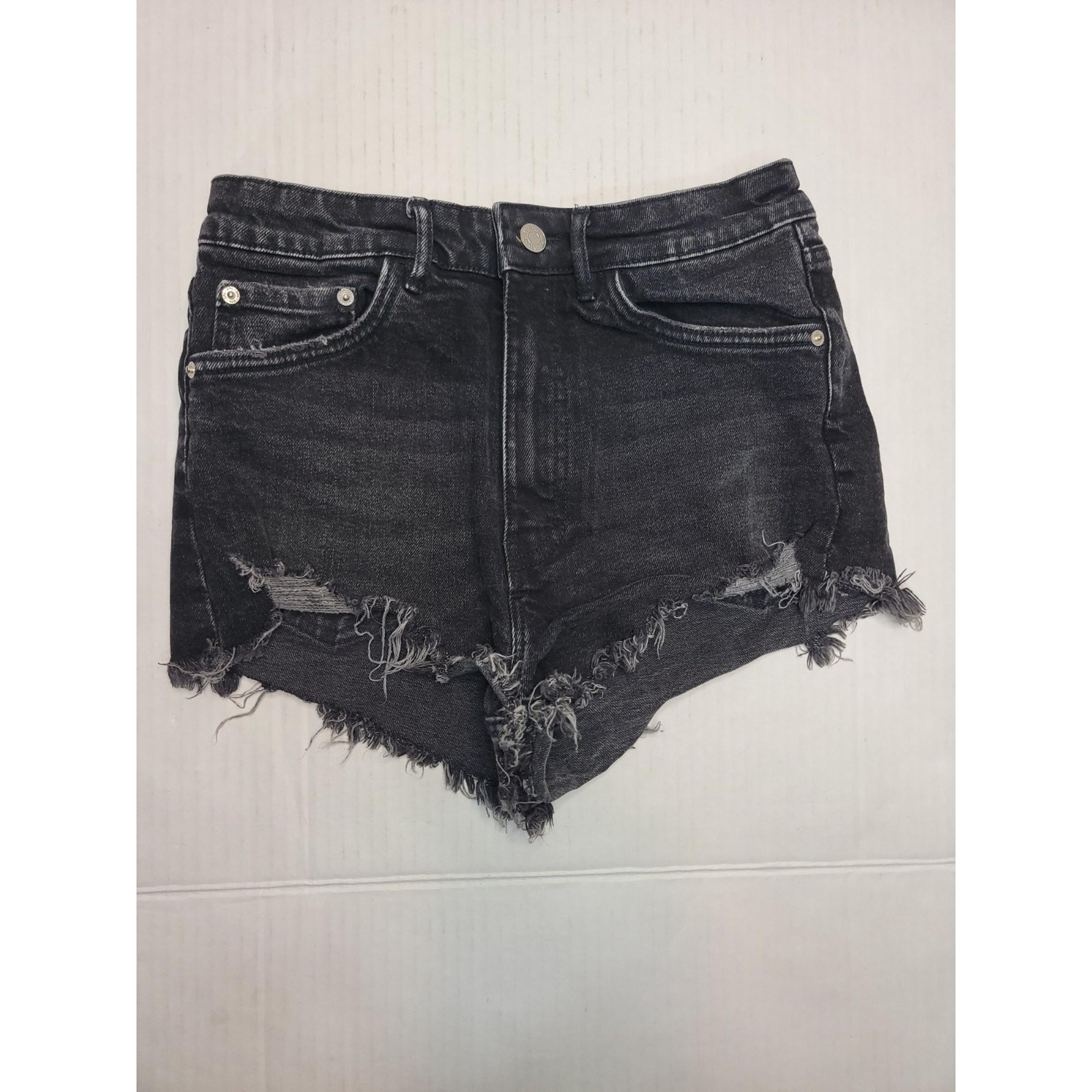 ZARA Denim Shorts Womens Size 6 Cut-off High Rise Stretch Charcoal Gray
