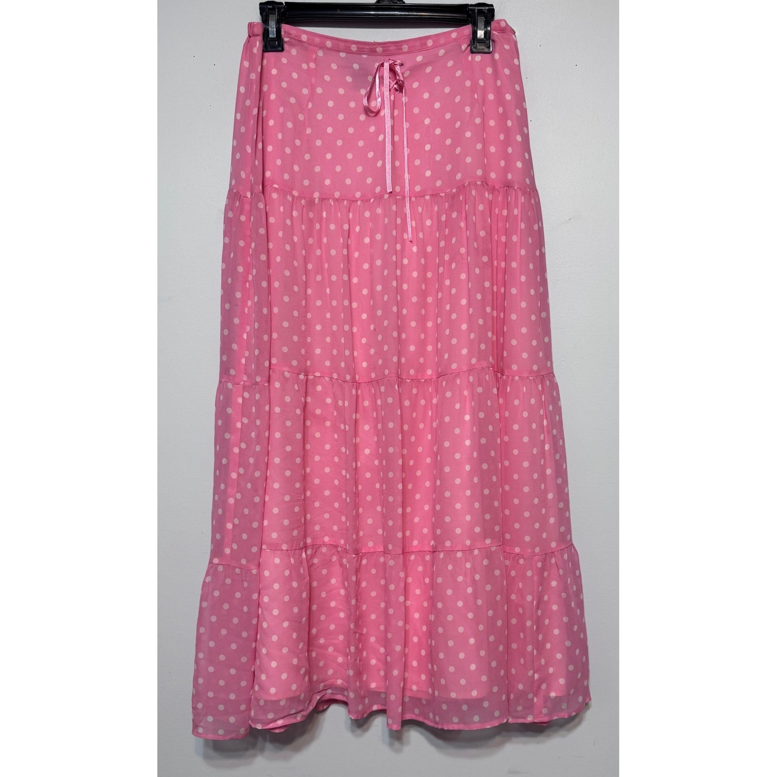Boston Proper Polka Dot Silk Tiered Maxi Skirt Size 8 Coquette Y2K Cottagecore