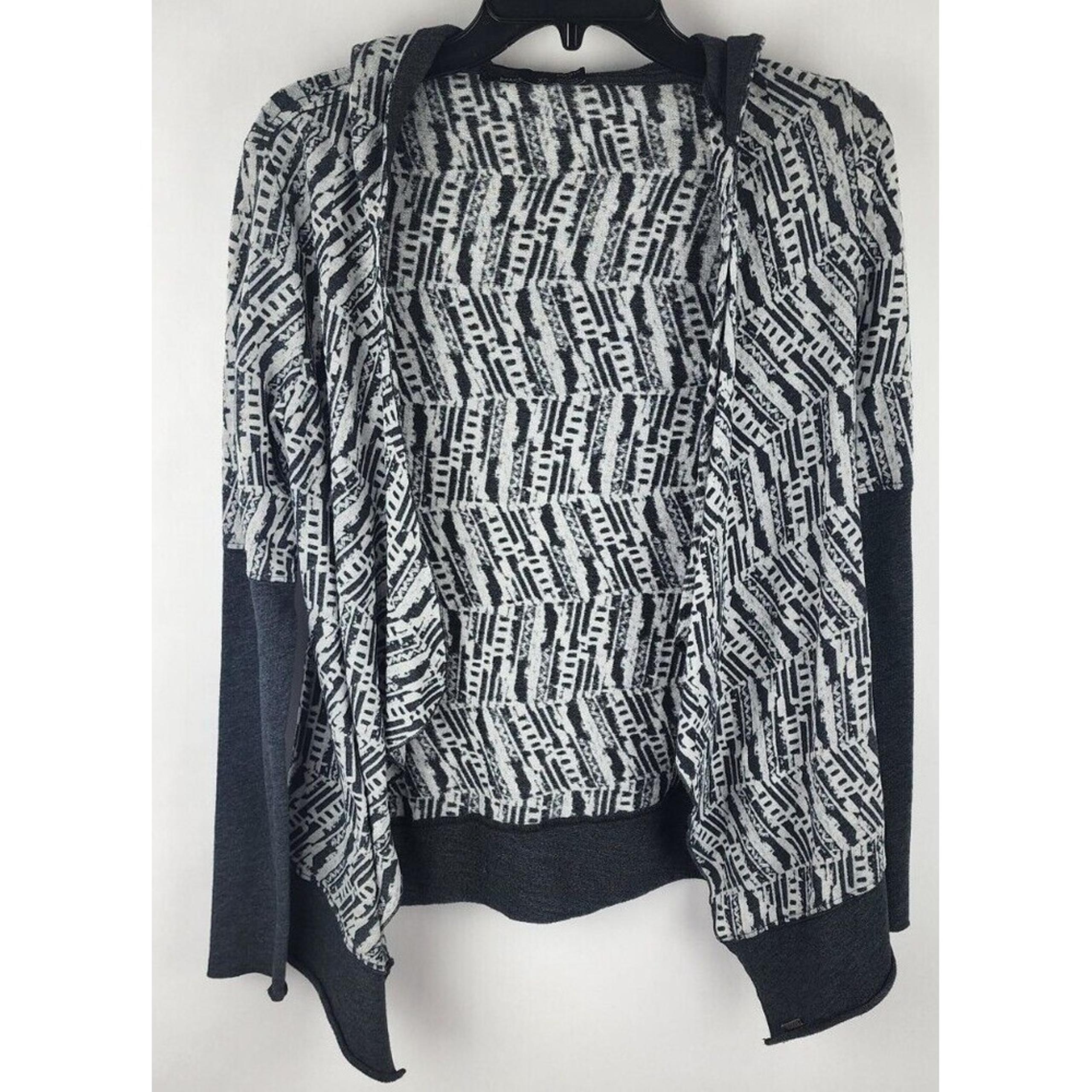 Prana Gray Geo Print Long Sleeve Hooded Open Front Cardigan Women's XS