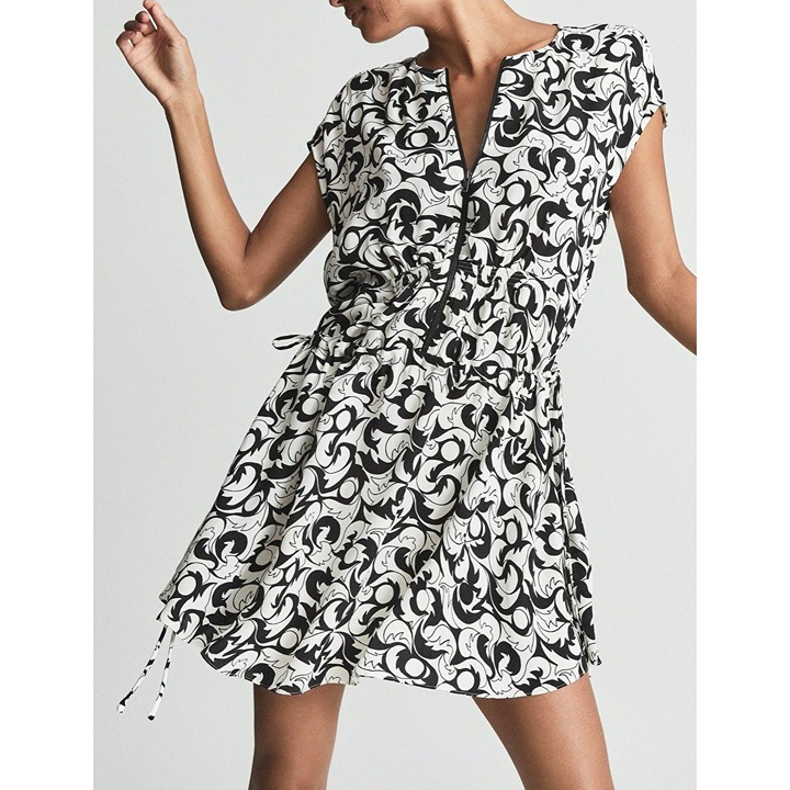 NWT REISS Marie Graphic Print Mini Dress Swirl Black White Size 6 US 10 UK
