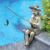 Girl Statue Fisher Woman Medium Gray Garden Female Resin Sculpture Figurine