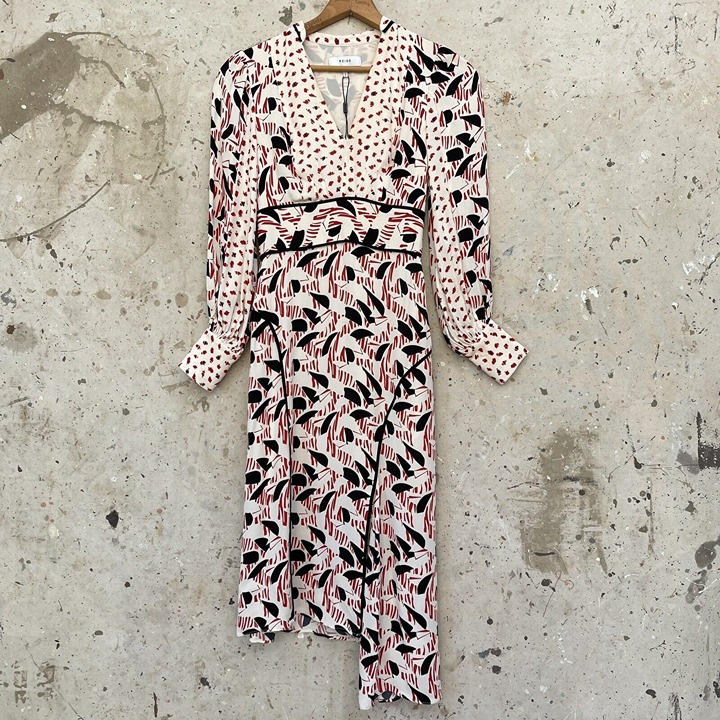 Reiss 70’s Inspired Lantern Sleeve Midi Dress, Size 2