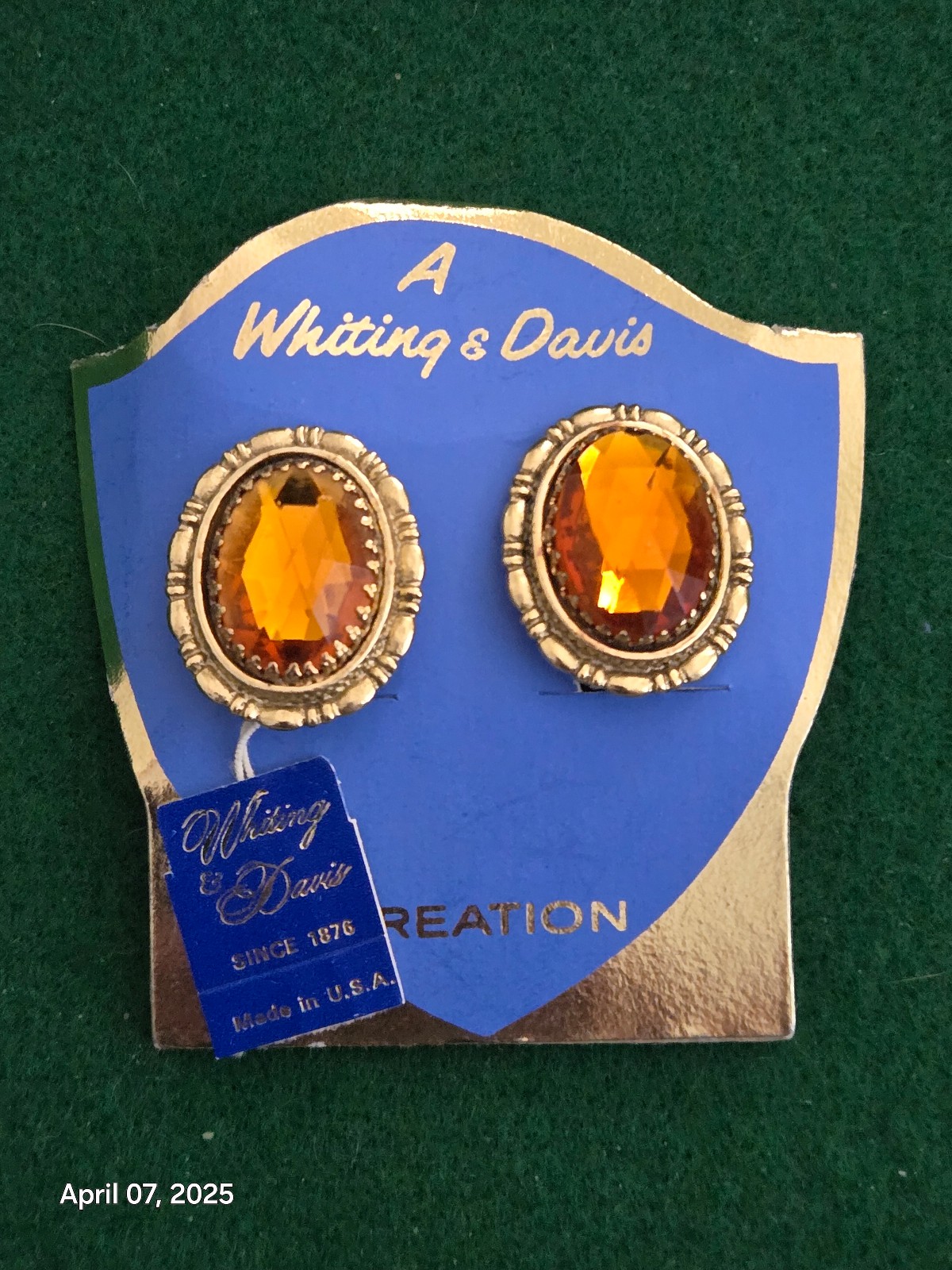 Vintage (Whiting Davis) Amber Glass Earrings