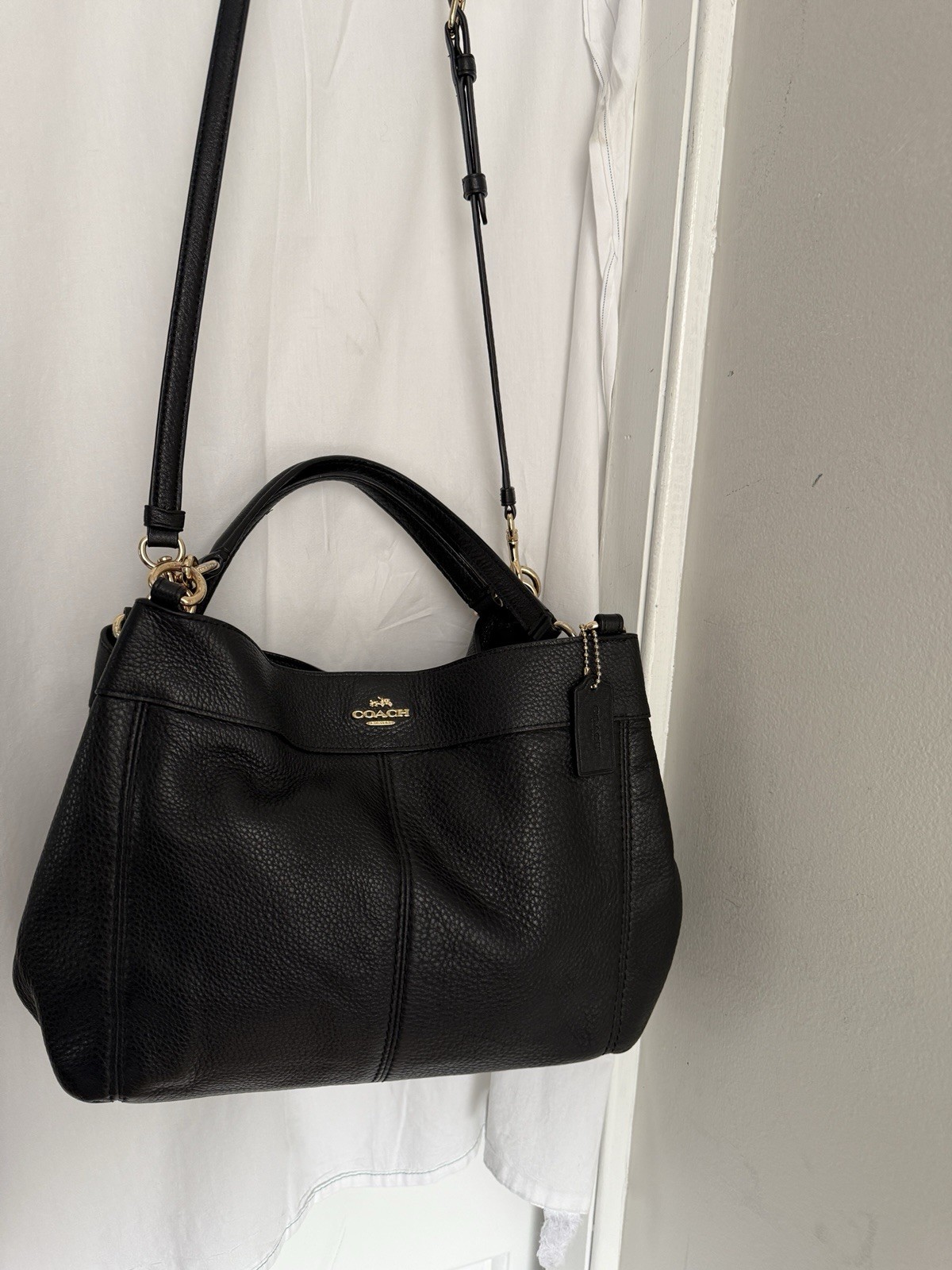 Coach Lexy Hobo Convertible Black Leather Crossbody Satchel Purse Bag Tote