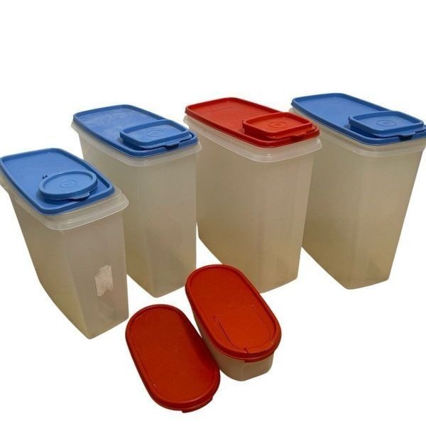 Tupperware Oval Modular Mates 9.75 Cups Red Blue Flip Seal Lid #1618 Vintage Lot