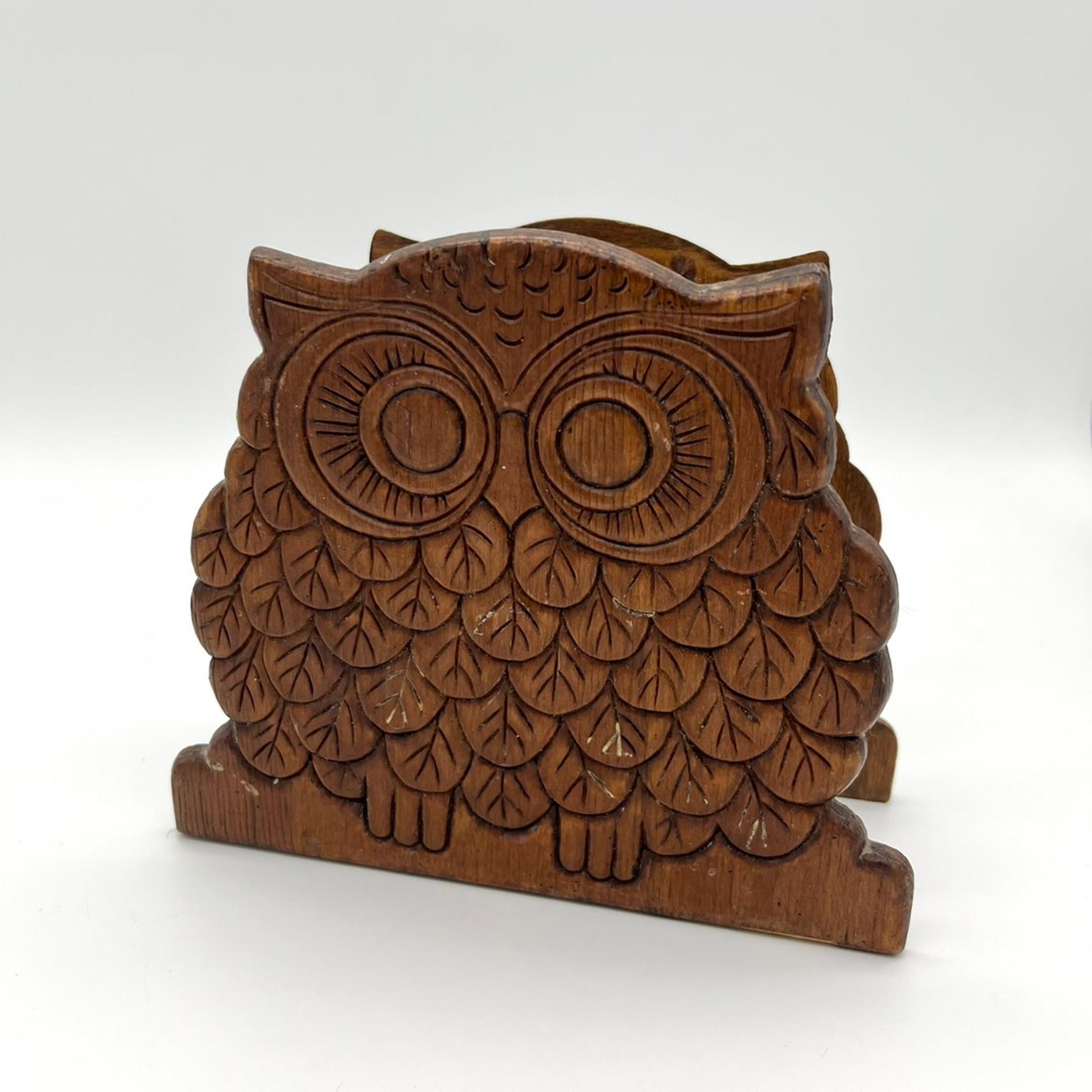 Vintage 70’s Mid-Century Modern Wood Owl Napkin Holder