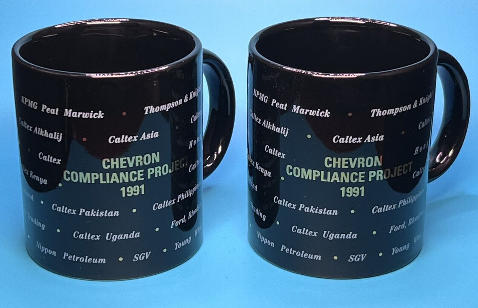 Very Rare Chevron Oil 1991 Compliance Project Coffee Mug Set of 2 Authentic