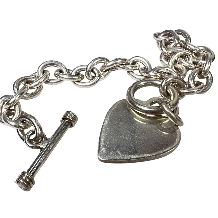 Vtg Sterling Silver 925 Cable Link Charm Bracelet 6.5 Heart Charm Signed India