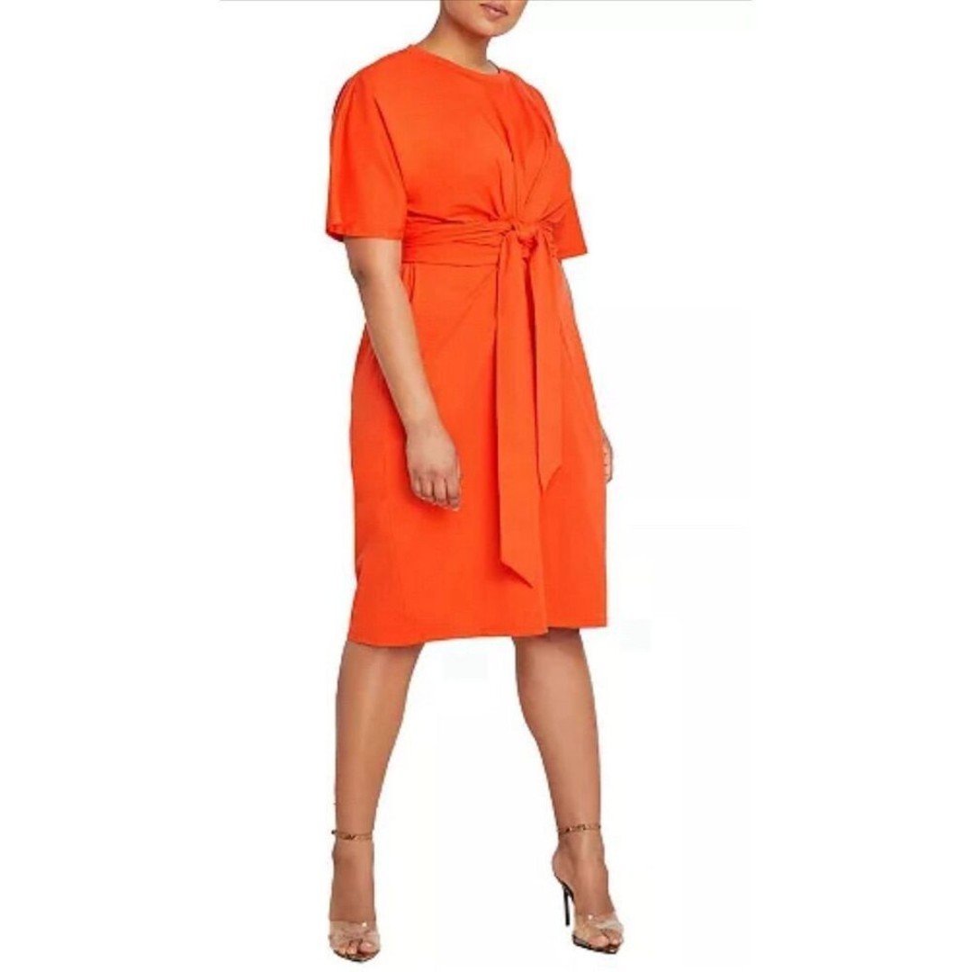 ELOQUII Womens Dress Size 18 Orange Cross Front Flutter Sleeve Dress 1677
