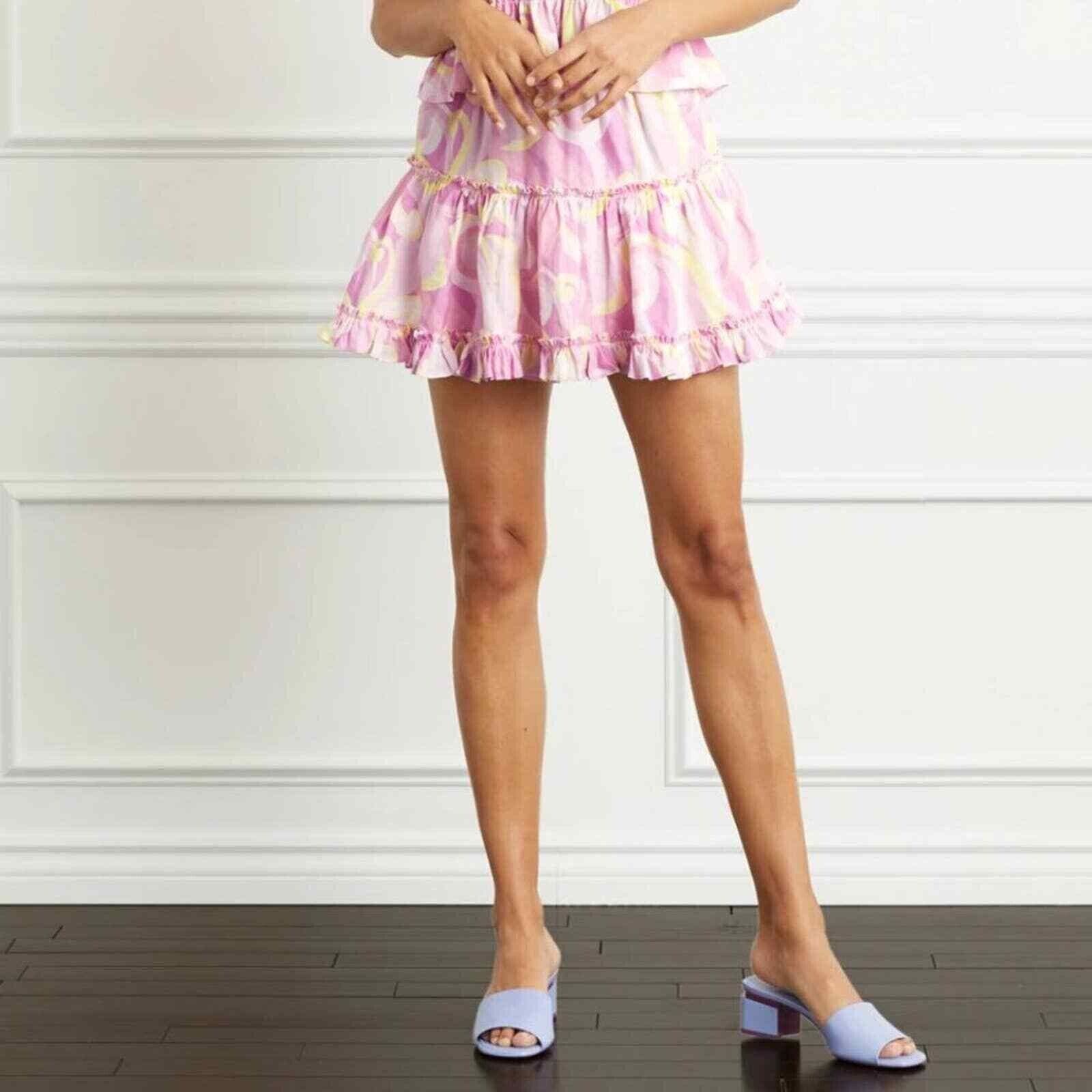 Hill House The Paz Skirt Mini Women's M Ruffle Linen Candy Kaleidoscope Pink NEW
