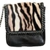 Vintage Henri Bendel Black Crossbody Purse Leather Tiger Print Flap Chain Strap
