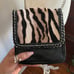 Vintage Henri Bendel Black Crossbody Purse Leather Tiger Print Flap Chain Strap