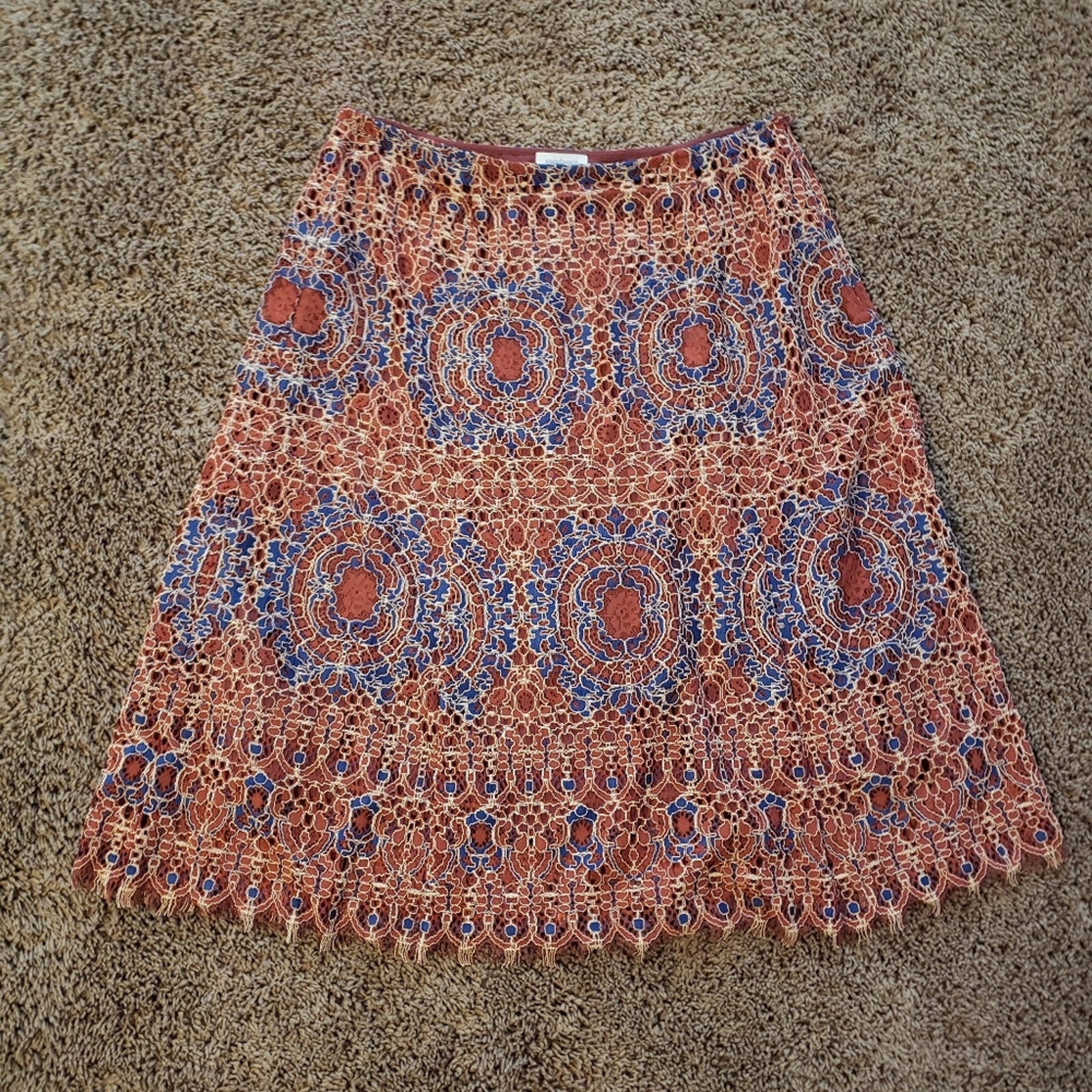 Sundance Anthro elisa midi aline lace skirt boho western scalloped M