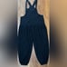 Cotton Hippie Solid Black Color Balloon Legs Bohemian Overalls XXL