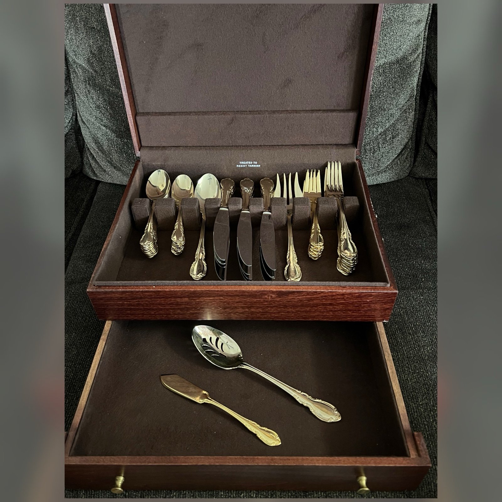 Colin Cowie Gold Tone Stainless Steel 50 Piece Flatware Set with Storage Case