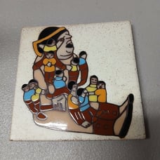 Pueblo Storyteller Vintage Ceramic Tile Trivet Fiesta Brand 1980s Art Pottery