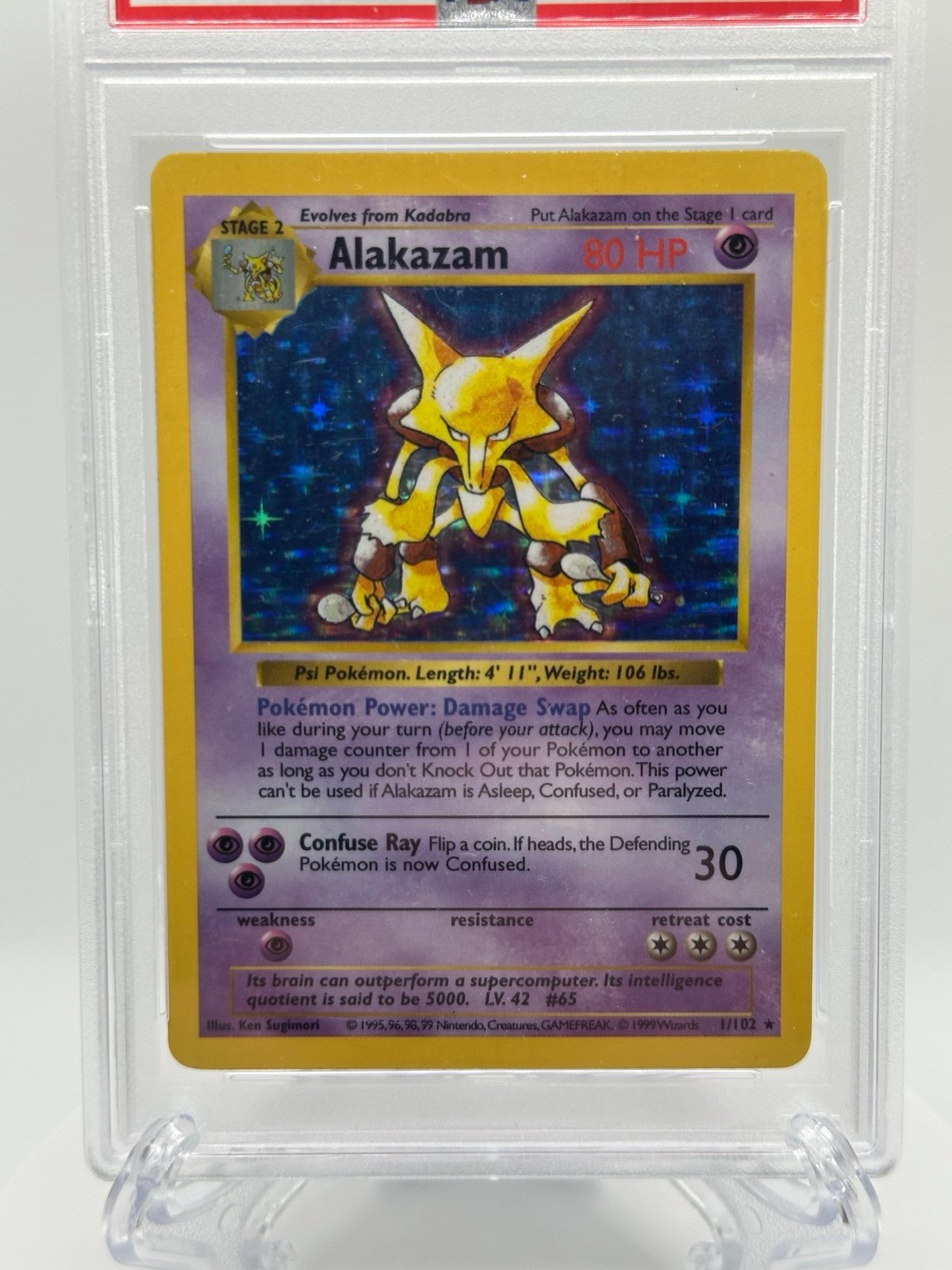 1999 Pokemon Shadowless Alakazam Holo PSA 5