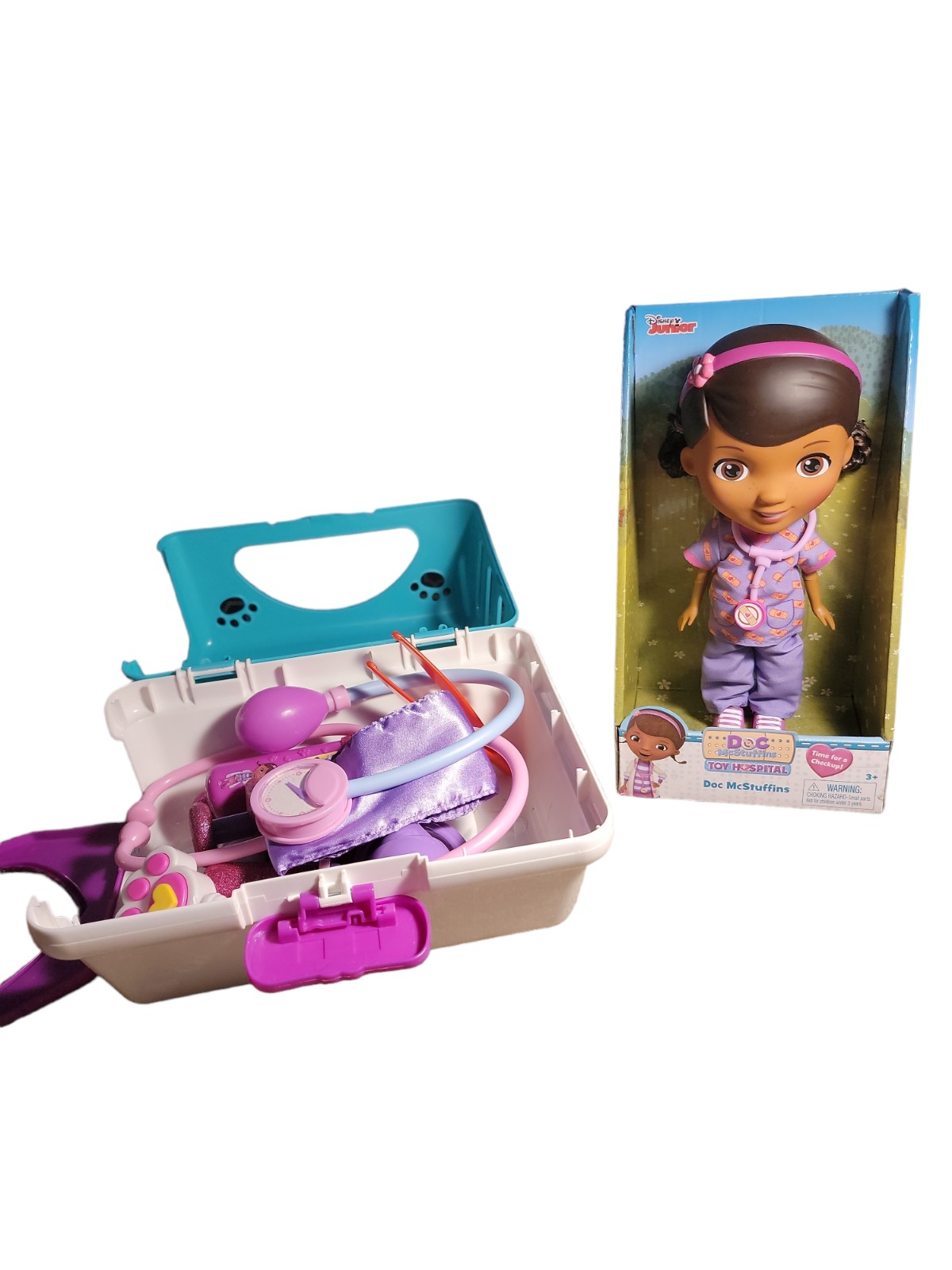 Doc Mcstuffins doll and pet carrier with doctor kit
