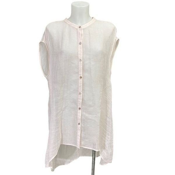 Eileen Fisher Shell Mandarin Sleeveless Button Up Mesh Cover Up Tunic Size L
