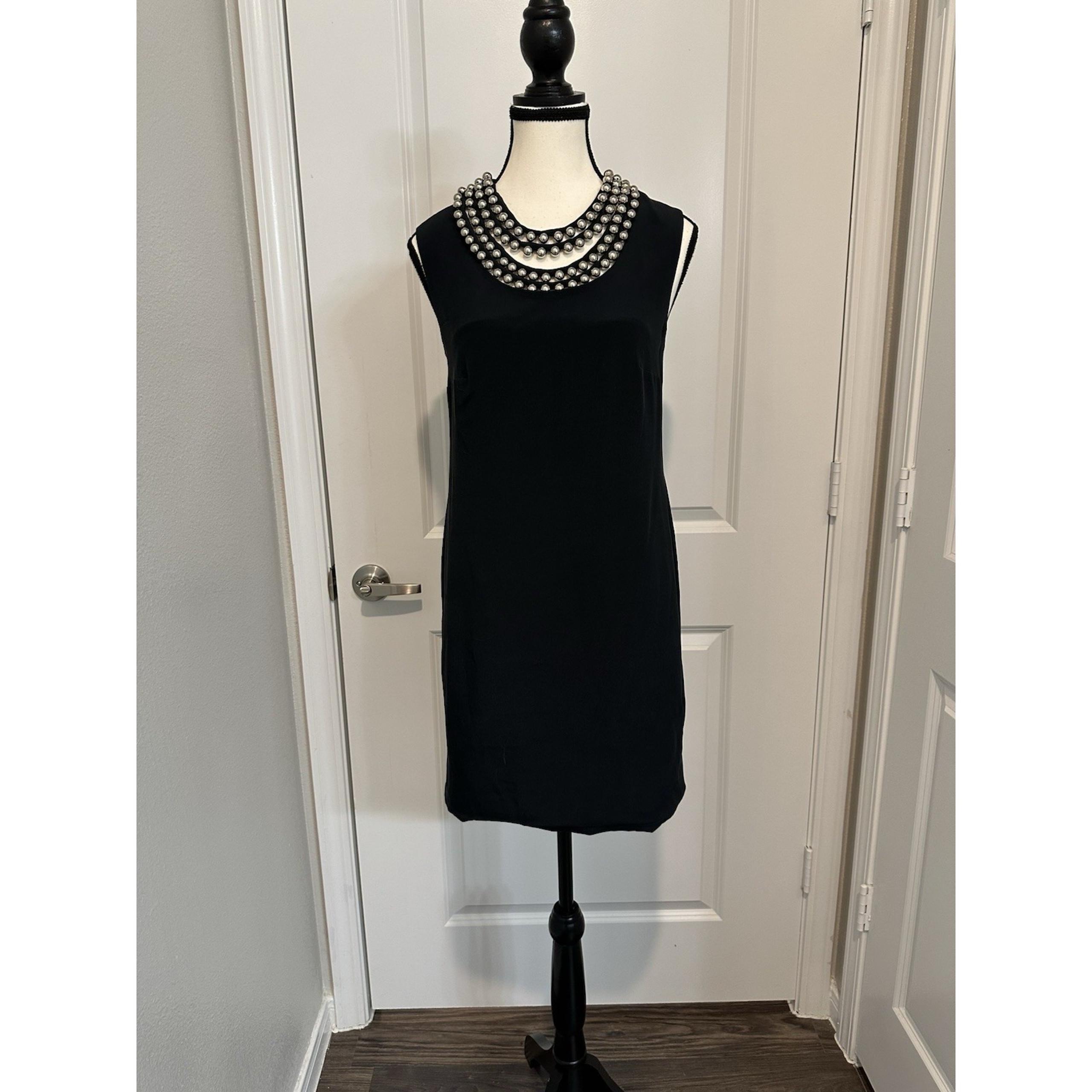 Vintage Diane von Furstenberg Black Silk Beaded Neckline Cocktail Dress Size 2