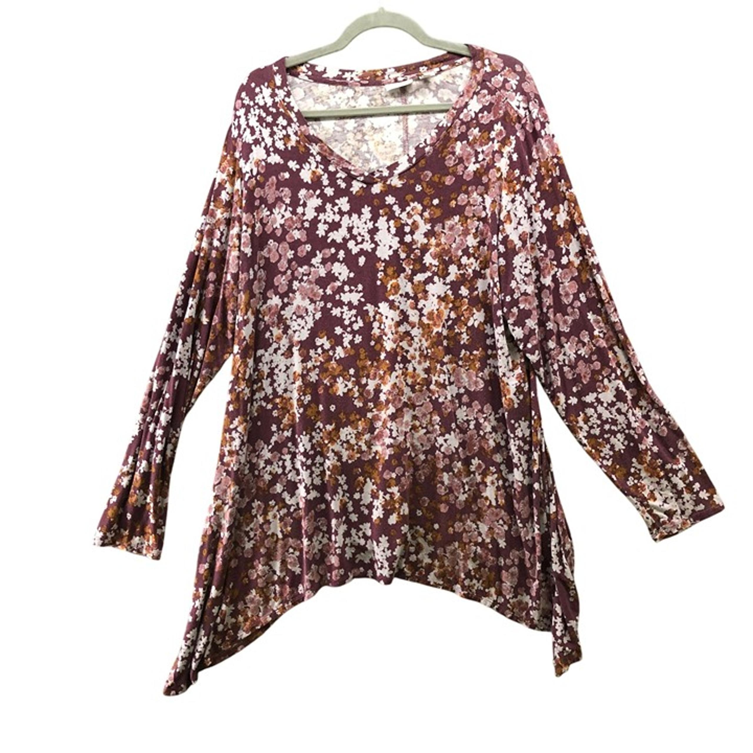 Logo By Lori Goldstein Long Sleeve Tunic Top Womens 2X Mauve Floral V-Neck
