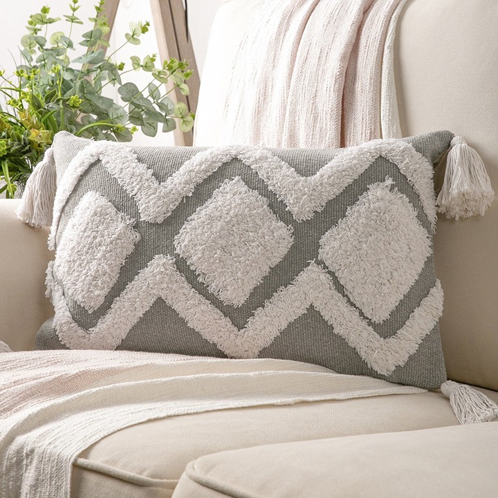 12 x 20 Gray Woven Polyester Throw Pillow