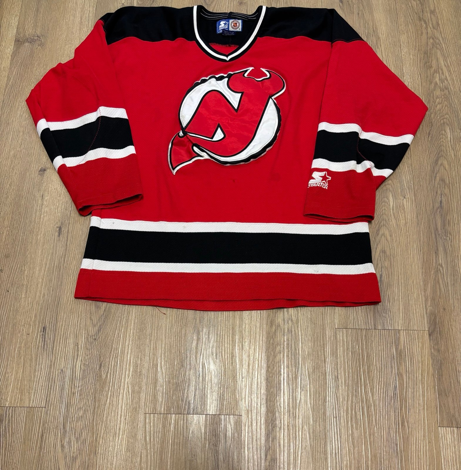 Vintage 90s Starter New Jersey Devils Hockey Jersey Size L Red Blank NHL Rare