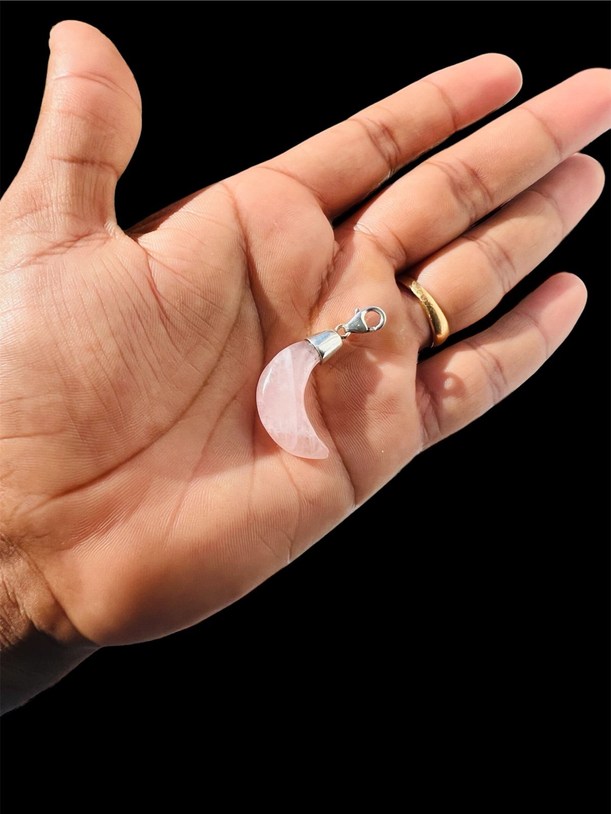 Natural rose Quartz moon silver 925 pendant