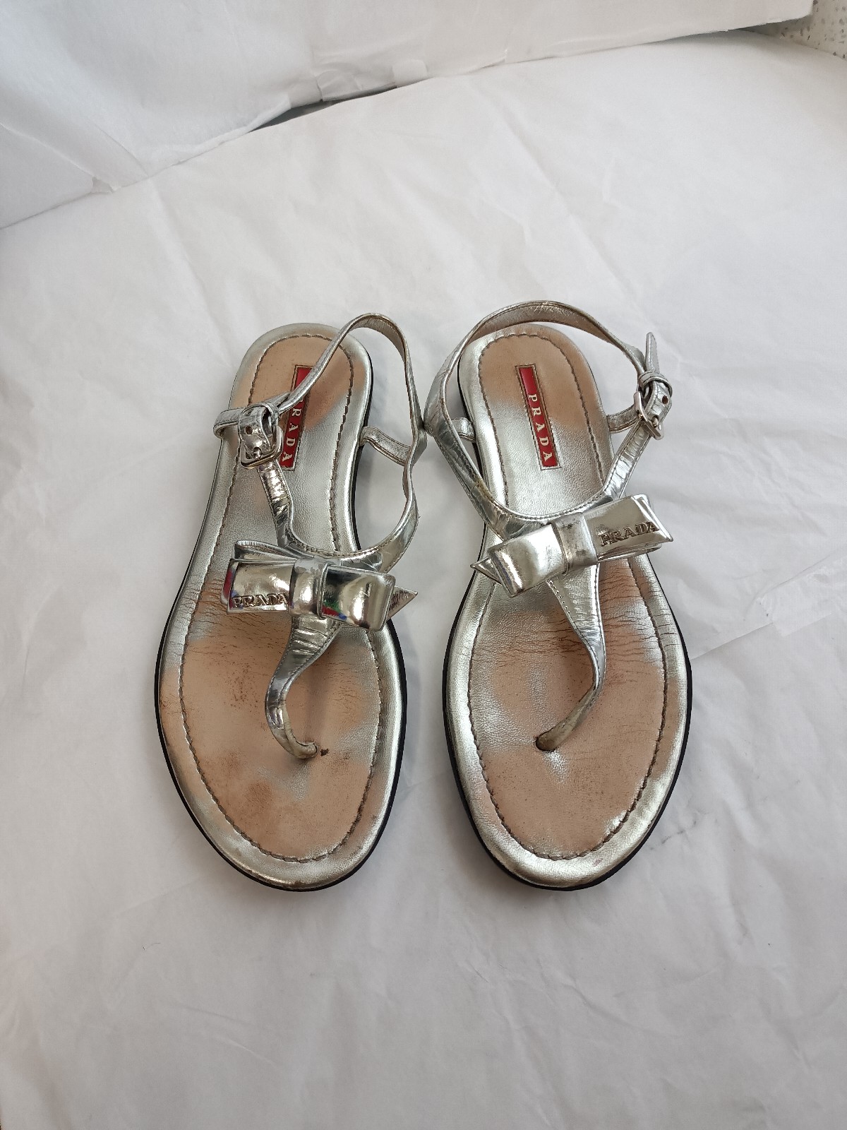 Prada metallic Bow Logo women's sandals size 36