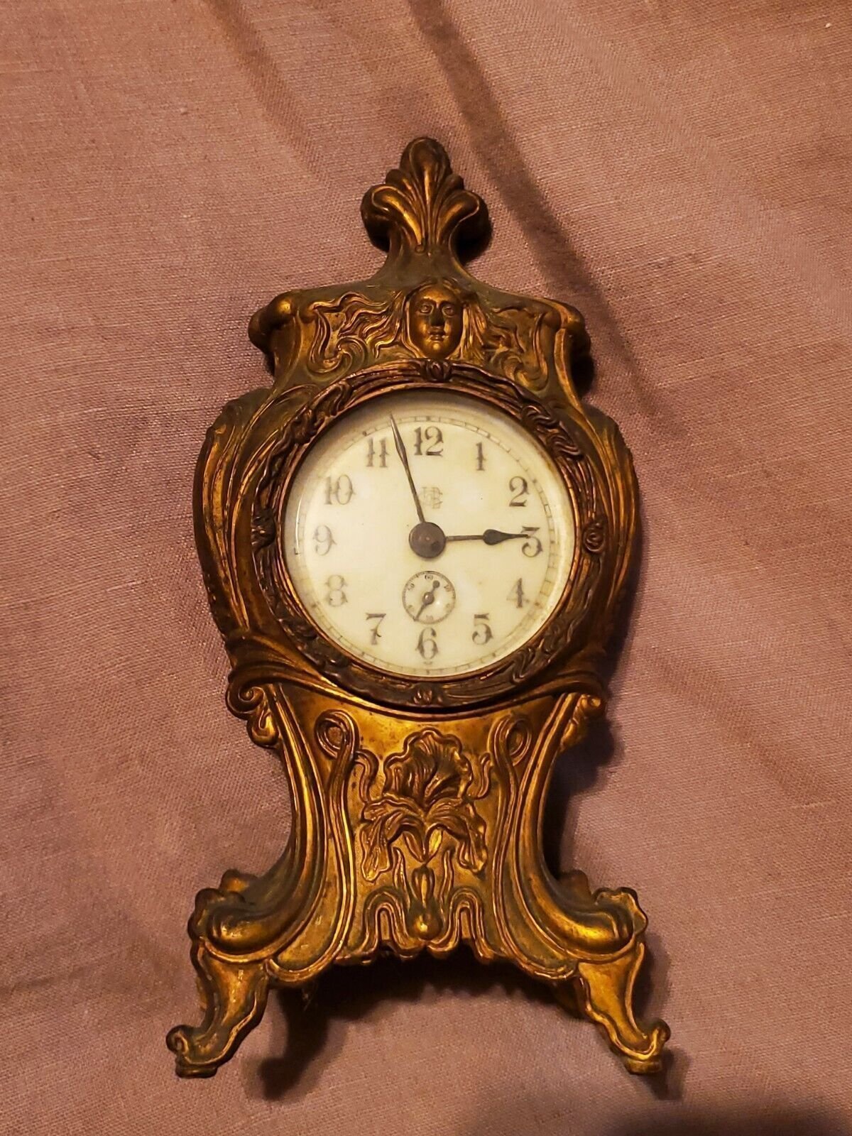 Antique JENNINGS BROS Gilt Metal Boudoir Clock c. 1890 unpolished