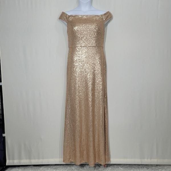 Dessy Collection Rose Gold Style 3011 Elle Sequin Mermaid Maxi Cap Sleeve Dress