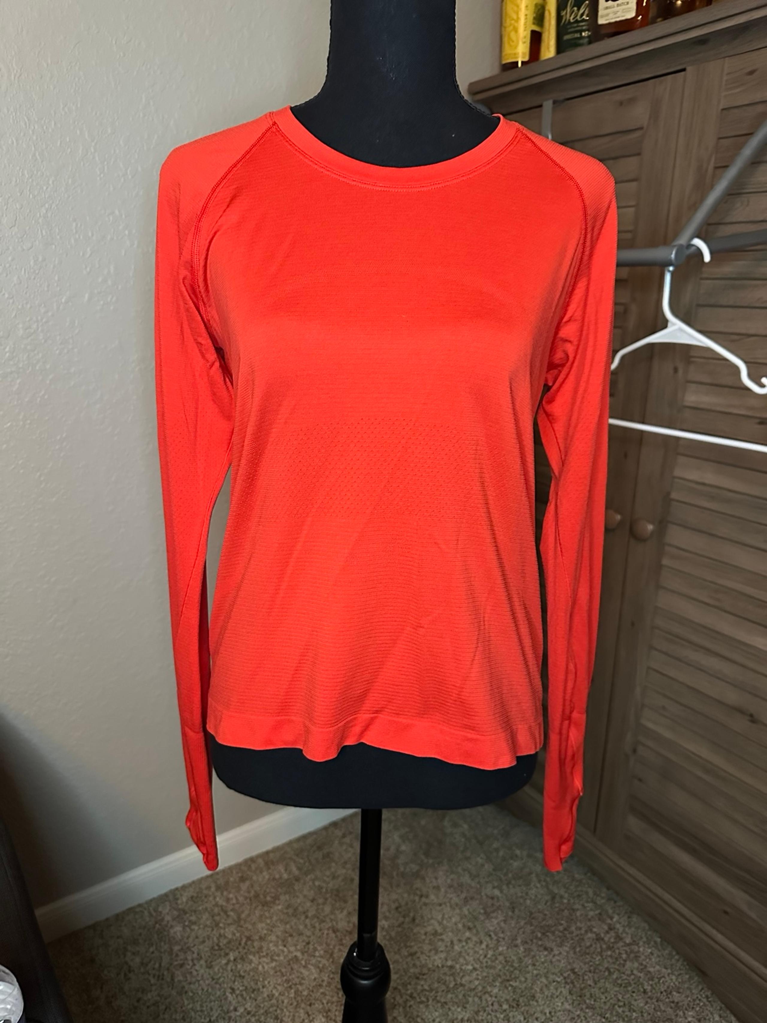 Lululemon Sz 10 Women's Long Sleeve Scuba Tee Red Orange