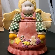 VINTAGE! Ceramic Country Christmas Angel Cookie Jar, little girl Angel Xmas