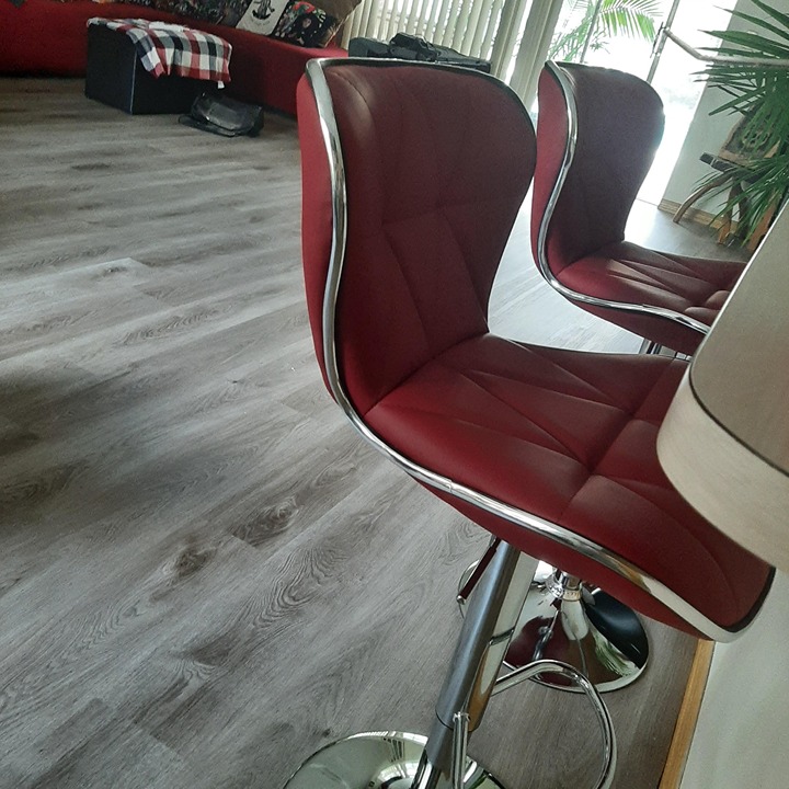 NEW Set of 2, Shell Back Adjustable PU Leather Padded Bar Stools, (Wine Red)