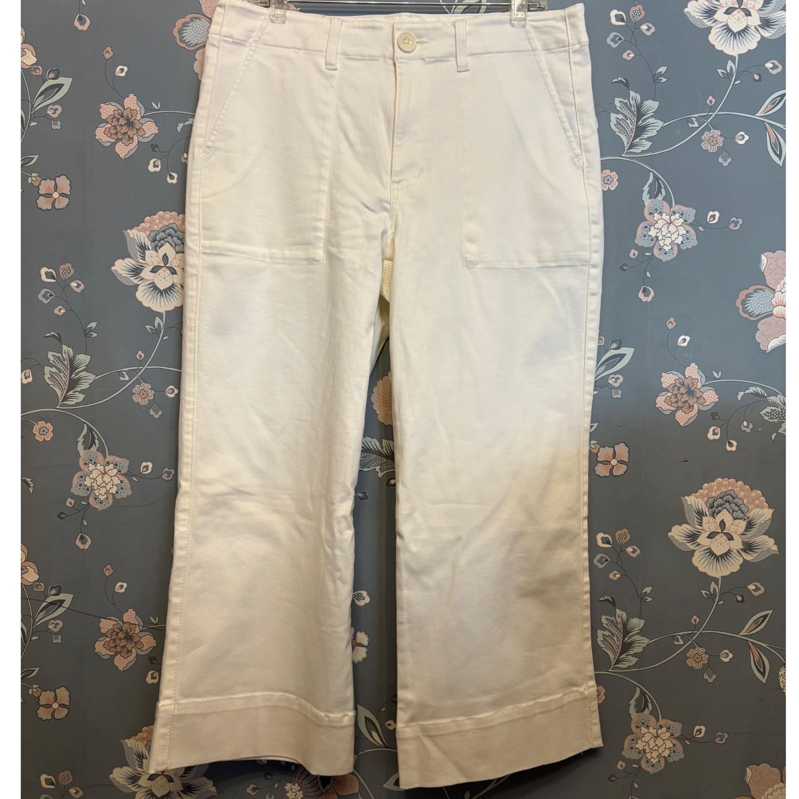 Cabi 5690 Cropped Wide Leg Utility Pants White Cream Denim Womens Size 12
