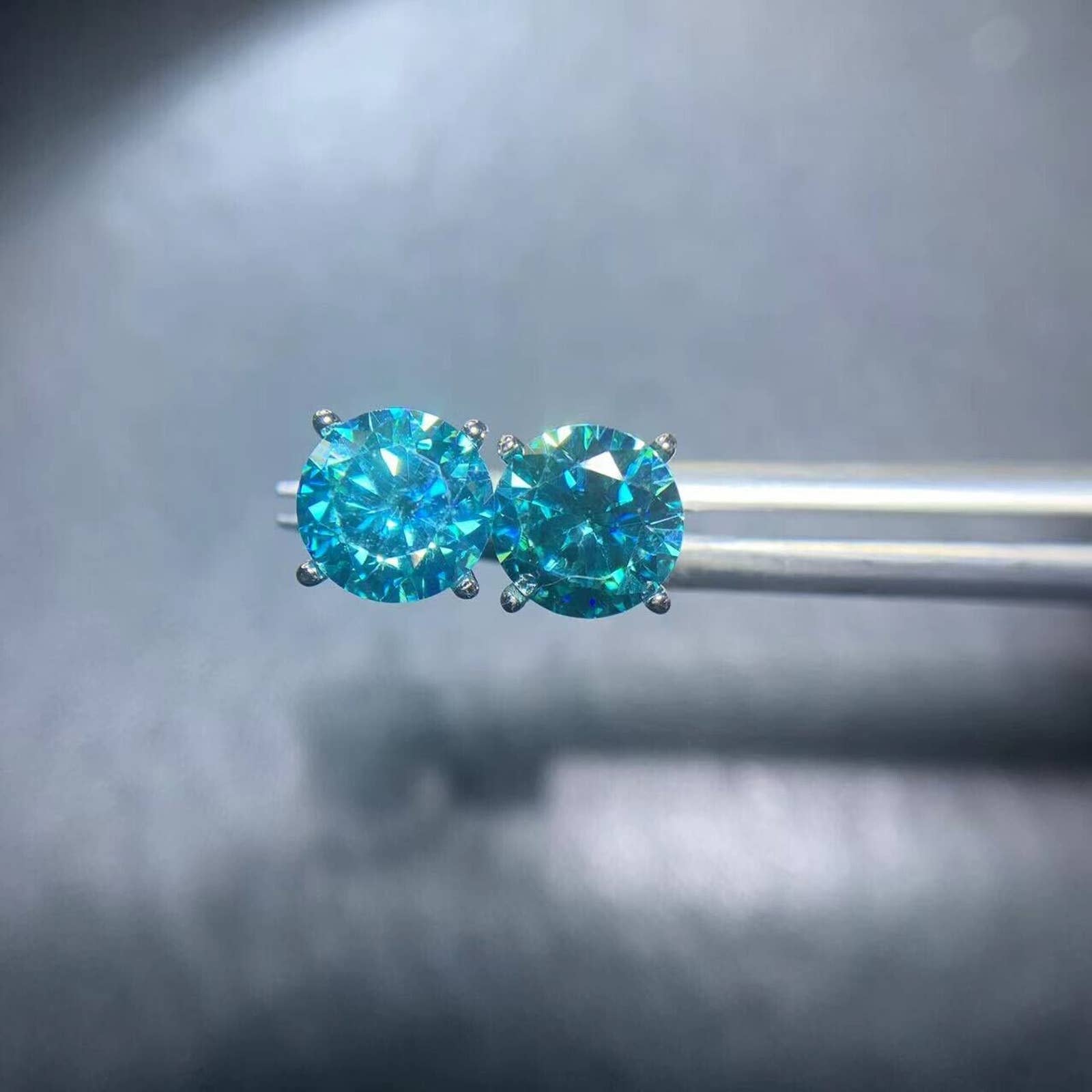 1 Carat Sky Blue Moissanite Earrings, Blue Moissanite Stud Earrings 925 Sterling