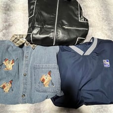 3 pieces of clothing I no longer wear: a jacket, a nylon pullover, and a shirt.