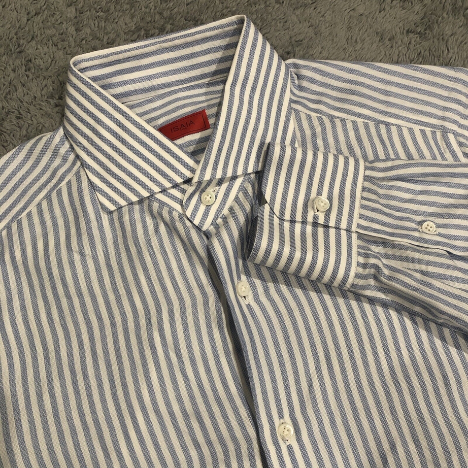 Isaia Napoli Dress Shirt Men's 15.5-39 Medium Striped Birdeye Cutaway Collar