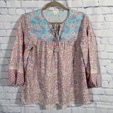 Shoshanna Solado Top Floral Patchwork Print Pink & Blue Cottagecore Fairy Sz M