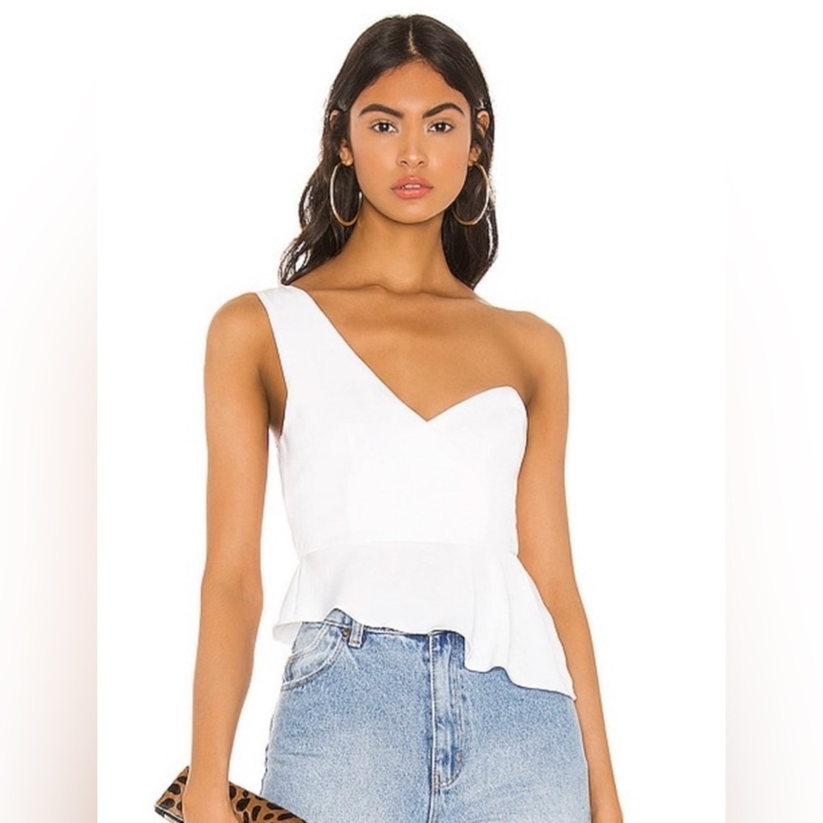Revolve NWT Superdown Karlie Festival One Shoulder crop ruffled Top White Small