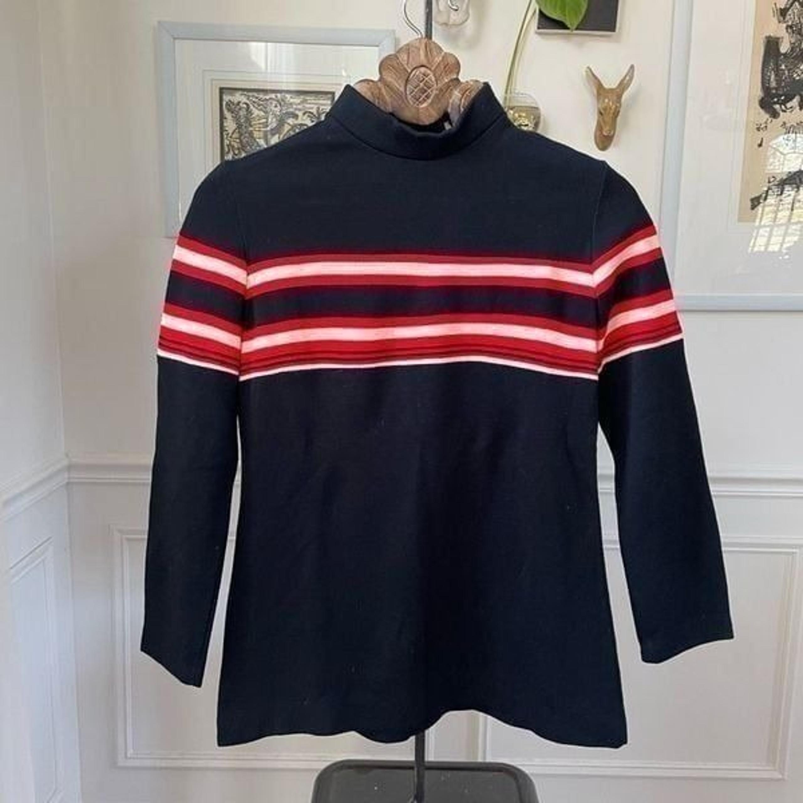 Vintage 70s Fire Islander Mock Neck Back Zip Top 11/12 M