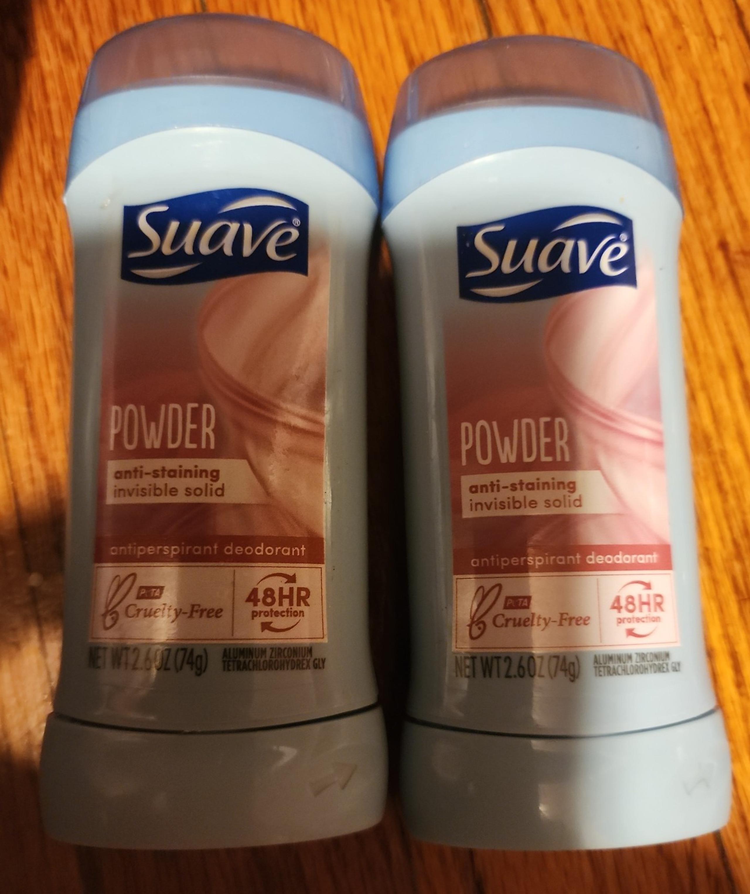 2-Suave Invisible Solid Antiperspirant Deodorant, Powder, Unisex, 2.6 oz