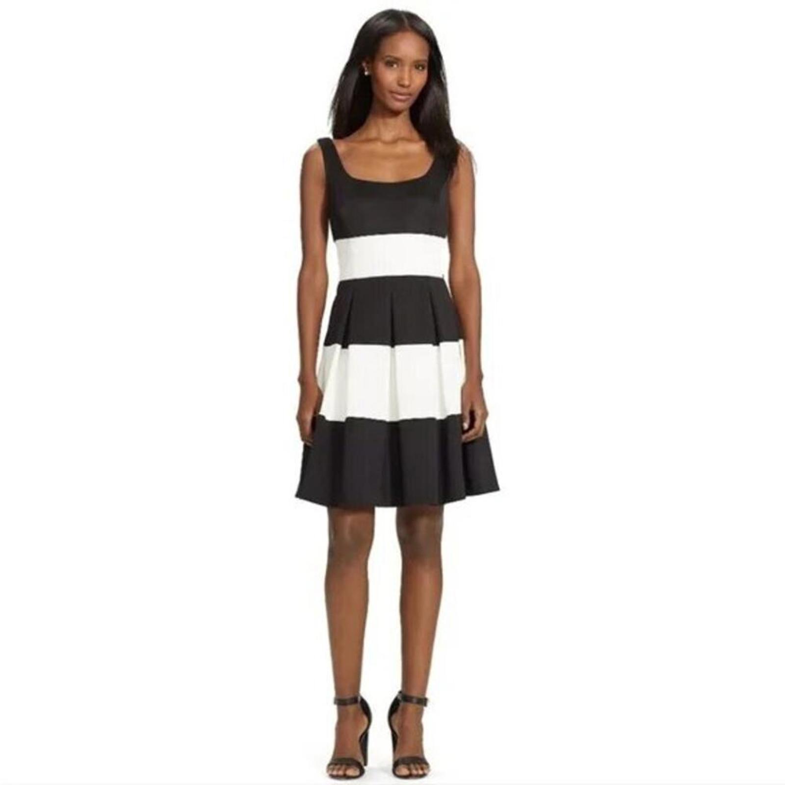 Lauren Ralph Lauren Cocktail Dress Black White Fit & Flare Colorblock Size 8