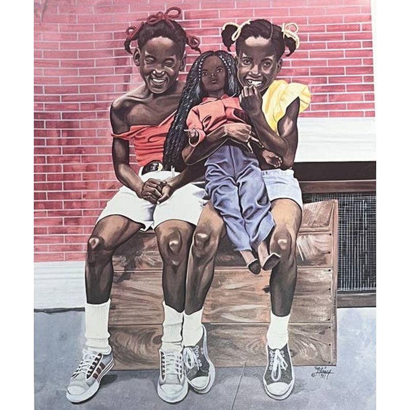 Vintage Tom McKinney 1987 Print, African American Art, Sisters, Friends, Girls