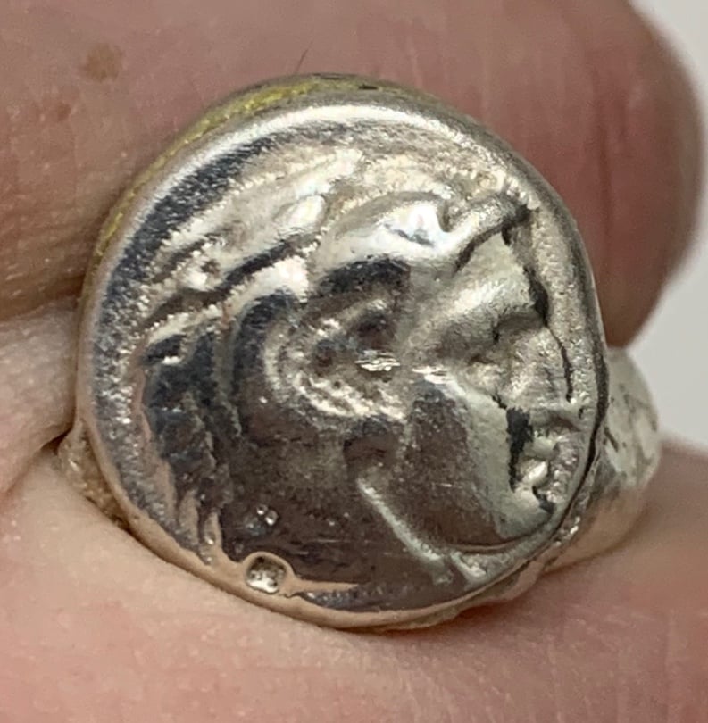 Handmade Ancient Coin Ring Sterling Silver Alexander the Great
