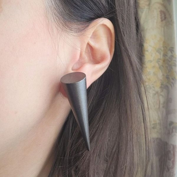 Vintage Black Geometric Cone Interchangeable Modernist Stud Earrings