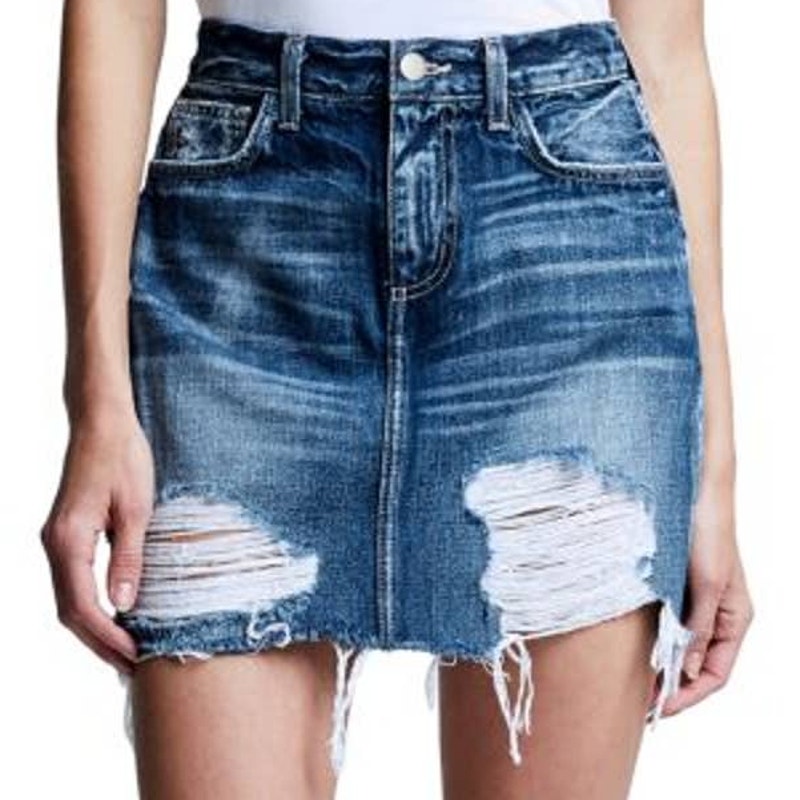 L’AGENCE NWT Jolene Distressed Denim Mini Skirt Newberry Size 25 100% Cotton
